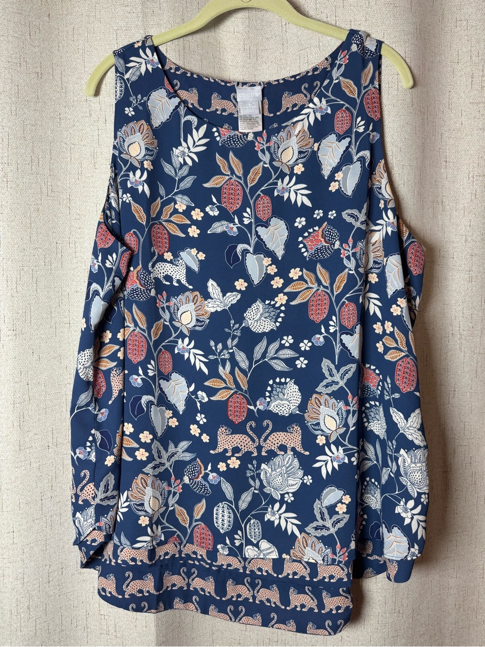 Chico's Reversible Tank Top Size 3 XL Navy Blue Leopard Floral Print Sleeveless